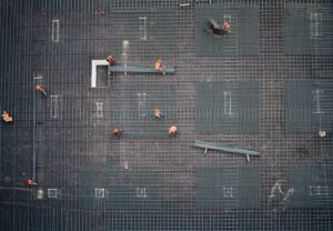 Construction crew working on Houston pre-engineered steel construction building